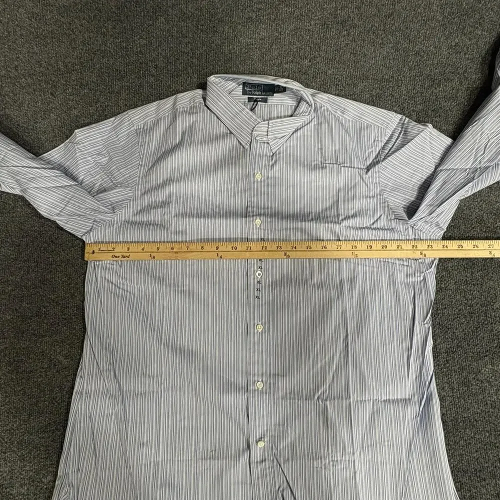 Polo Ralph Lauren Shirt Mens 17 34/35 Blue Stripe Douglas Long Sleeve Dress